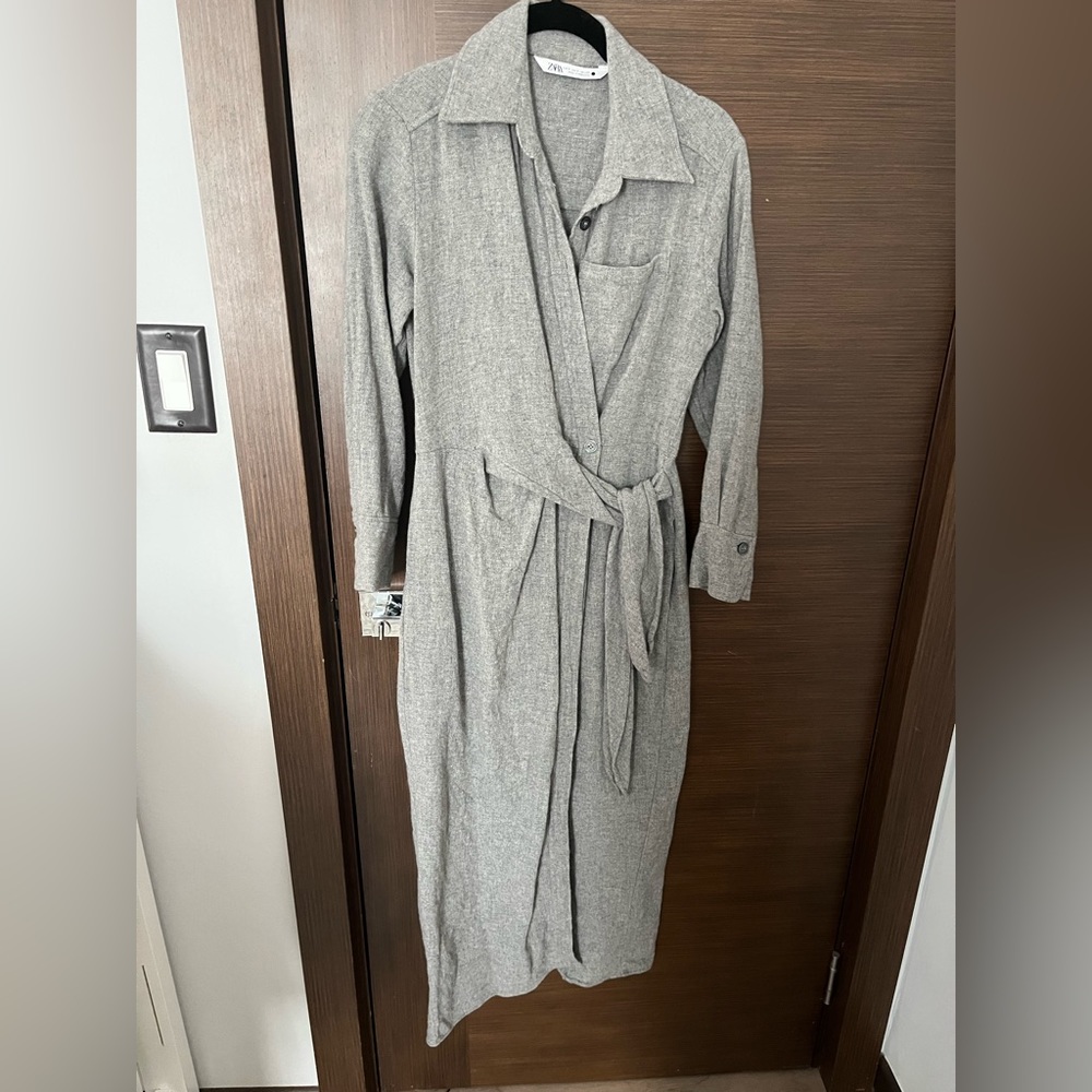 Zara Gray Long Sleeve Maxi Wrap Dress